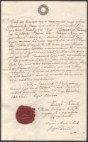 1853 Nagyenyed, Mihályi Károly (1808-1880) filozófus, pszichológus, a nagyenyedi evang. reform. kollégium tanára által kiállított ajánlólevél Hegedűs Ferenc nevelő részére, egy beírt oldal, 15kr szignettával, viaszpecséttel