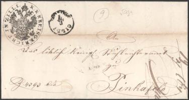 1864 Cilli (Celje, Szlovénia), ex offo levél Pinkafőre (Pinkafeld) küldve, "K. K. Kreisgericht ...