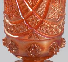 Fenton talpas váza, jelzés nélkül, formába préselt karneválüveg, hibátlan, m: 17 cm