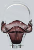 Cseh lila kosár. Anyagában színezett, hutaüveg, hibátlan, m: 22 cm