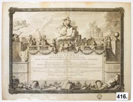 Maclot, Jean Charles (1728-1805). Atlas general methodique et elementaire, pour l'etude de la geographie et de l'histoire moderne adapte a ... (P., Desnos, 1770 ) c. atlaszának címlapja. Rézmetszet. A címlap önmagában is mutatós látványos metszet. 51x37 cm / 57x43 cm