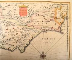 Johannes Janssonius: Granata, et Murcia Regna, Granada és Murcia térképe. Színezett rézmetszet. Megj...