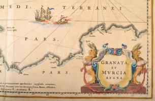 Johannes Janssonius: Granata, et Murcia Regna, Granada és Murcia térképe. Színezett rézmetszet. Megj...