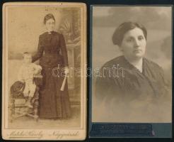 cca 1870-1910 2 db keményhátú női portré nagyváradi műtermekből, 10,5×6,5 cm