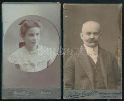 cca 1900-1910 2 db keményhátú portré máramarosszigeti műtermekből, kisebb hibákkal, 10,5×6,5 cm