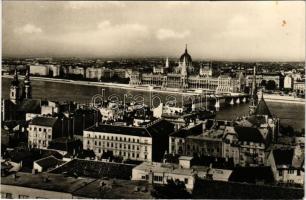 1958 Budapest, Kossuth híd, dunai látkép, Parlament. Képzőművészeti Alap