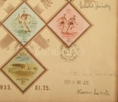 1953 Az Anglia ellen játszott 6:3-as londoni diadal emlékére kiadott emléklap és emlékbélyeg sorozat...