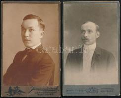 cca 1900 2 db férfiportré, keményhátú fotók a Joánovics testvérek kolozsvári műterméből, 10,5×6,5 cm