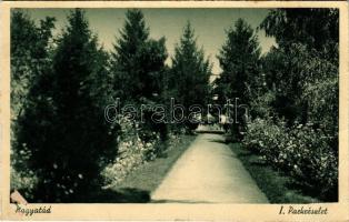 1941 Nagyatád, I. parkrészlet. Grasselly László kiadása + "SOMOGYSZOB - BARCS 159." vasúti mozgóposta bélyegző (EB)