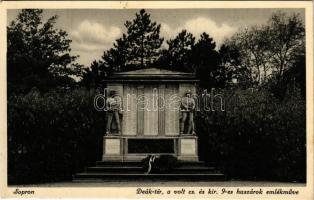 1941 Sopron, Deák tér, a volt cs. és kir. 9-es huszárok emlékműve, hátoldalon Nikotex reklám