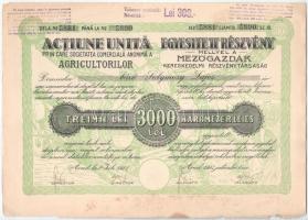 Románia 1923. Arad "Mezőgazdák Kereskedelmi Részvénytársaság" 10 részvénye egyben, összese...