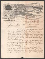 1898 Bp., Ludwig Bernauer Fabrik flüssiger und consistenter Schmieröle (Bernauer Lajos Repceolajgyár) német nyelvű üzleti levél, a gyár képével ellátott fejléces levélpapíron