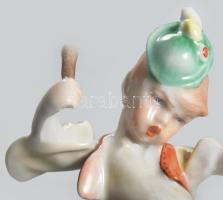 Herendi fiú szamáron, kézzel festett, jelzett, hibátlan, 15x10 cm