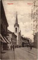 1908 Nagyvárad, Oradea; Rákóczi út, Mirsa és Társa üzlete. Helyfi László kiadása / street view, shops (fl)