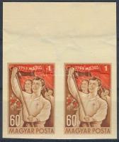 1953 Május 1. vágott ívszéli pár (16.000) / Mi 1304 imperforate margin pair
