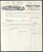 1909 Ohligs (Solingen), Robert Klaas Stahlwaren-Fabrik fejléces számla a gyár látképével
