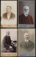 cca 1890-1900 Bajszos úriemberek portréi, 4 db keményhátú fotó budapesti, kaposvári és nyíregyházi műtermekből, 10,5×6,5 cm