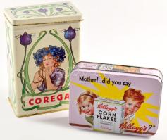 Corega és Kellogg's fém doboz, h:17 cm alatt