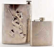 2 darab fém laposüveg, vadász- és autóbusz ábrázolással, m: 11-18 cm