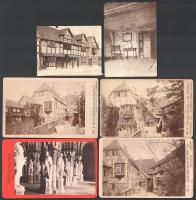 cca 1880 6 db vegyes városképes fotó (Eisenach, Bécs, Shakespeare szülőháza, stb.), 8,5×6 és 10,5×6,5 cm közötti méretekben