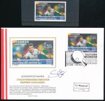 2003 Férfi asztalitenisz VB bélyeg + FDC, Werner Schlager aláírásával / Mi 2446 stamp + FDC, signed by Werner Schlager