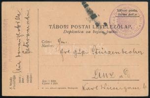 1915 Tábori posta levelezőlap Linzbe küldve / Field postcard "K.u.k. Brückenbattalion Nr. 1 / M...