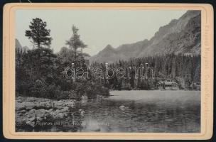 cca 1890 Magas-Tátra, Központi Kárpátok. Poprádi tó és menház Stengel, keményhátú fotó 10,5x16,5 cm / High Tatras, vintage photo, Poppersee und Hütte