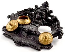 Régi katonai távcső, hiánnyal, tisztításra szorul, bőr tokban, 17x12 cm