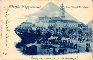 1899 Nagyvárad, Oradea; Szent László téri vásár, piac, Polgári takarékpénztár, Dell'Orto K. üzlete. Láng József kiadása / square, market, savings bank, shops (EK)