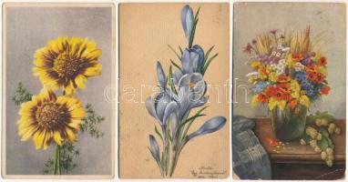 12 db RÉGI virágos üdvözlőlap vegyes minőségben / 12 pre-1945 flower greeting art postcards