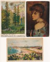 21 db RÉGI festmény reprodukciós művészlap vegyes minőségben / 12 pre-1945 paintings greeting art po...