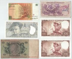 6db-os külföldi bankjegytétel, benne Spanyolország 1965. 100P (2x) sorszámkövető T:XF-VG
6pcs forei...
