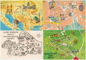 21 db MODERN térképes képeslap / 21 modern maps postcards