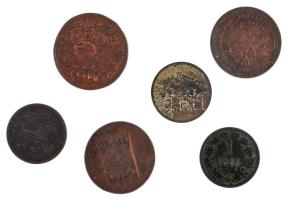 1782-1885. 6xklf Habsburg Cu érmetétel, főleg Krajcár T:VF,F