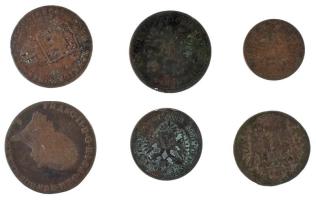 1800-1859. 6xklf Habsburg Cu érmetétel, főleg Krajcár T:VF,F