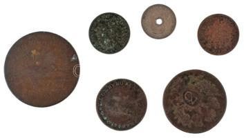 1800-1881. 5xklf Habsburg Cu Krajcár érmetétel + 1859A 5kr Ag "Ferenc József" (átfúrt) T:F,VG