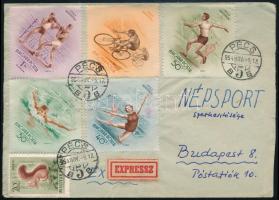 1954 Expressz levél 6 bélyeges bérmentesítéssel "PÉCS" - Budapest / Express cover