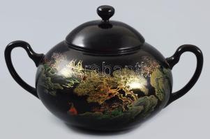 Japán lakkozott fa kávés készlet, 1-1 kopással