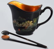 Japán lakkozott fa kávés készlet, 1-1 kopással