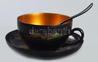 Japán lakkozott fa kávés készlet, 1-1 kopással