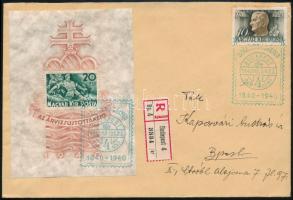 1940 Árvíz blokk ajánlott Budapest helyi levélen / Mi block 7 on registered local cover