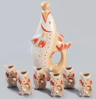 Polonne hal formájú 6 személyes italos készlet. Jelzett, hibátlan, m: 8-26 cm