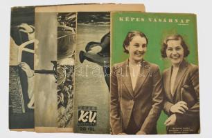 1937-1943 A Képes Vasárnap 5 db száma, vegyes állapotban