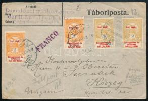 1916 Levél 4 db Hadisegély bélyeggel, tábori postáról feladva Kőszegre / Cover from "TP 13" to "KŐSZEG"