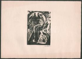 Csavlek András (1942-): Cím nélkül. Linómetszet, papír, jelzett 14x9 cm