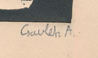 Csavlek András (1942-): Cím nélkül. Linómetszet, papír, jelzett 14x9 cm