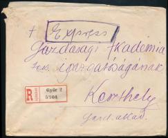 1920 Ajánlott expressz levél 7 db bélyeggel / Registered express cover "GYŐR" - Keszthely