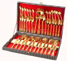 51 részes aranyszínű 12 személyes evőeszköz készlet, díszdobozban.