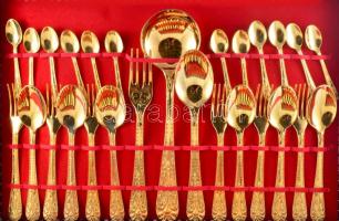 51 részes aranyszínű 12 személyes evőeszköz készlet, díszdobozban