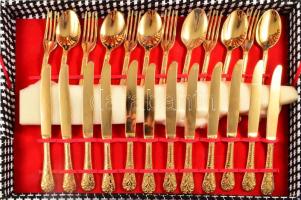 51 részes aranyszínű 12 személyes evőeszköz készlet, díszdobozban